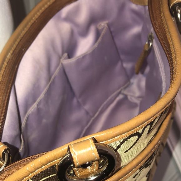 COACH Tan Horse Carriage Embroidered Canvas Brown Leather Crossbody Shoulder Bag - Picture 13 of 16